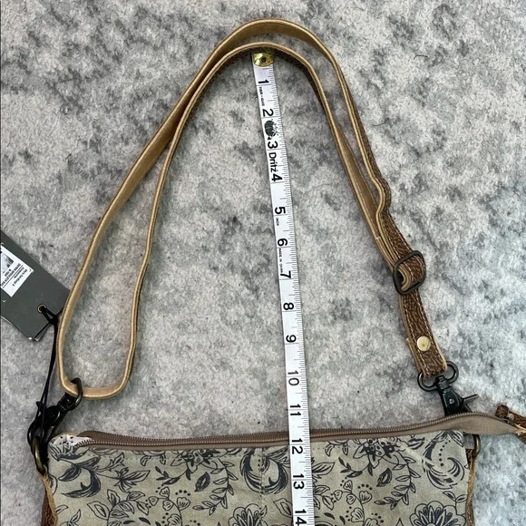 MYRA DOYAN FLORAL CANVAS AND LEATHER ACCENT CROSSBODY BUCKET BAG NWT - Picture 15 of 16